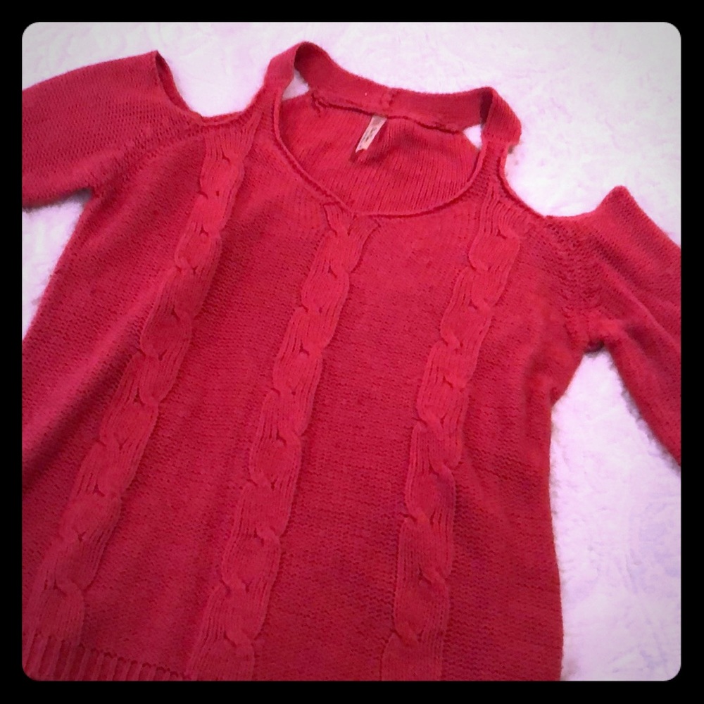 Pink cold shoulder knit sweater